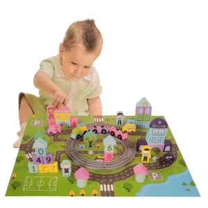 Drewniany Zestaw Train Railway City Blocks