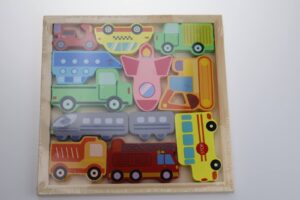 Puzzle drewniane zabawka montessori pojazdy 12 sztuk